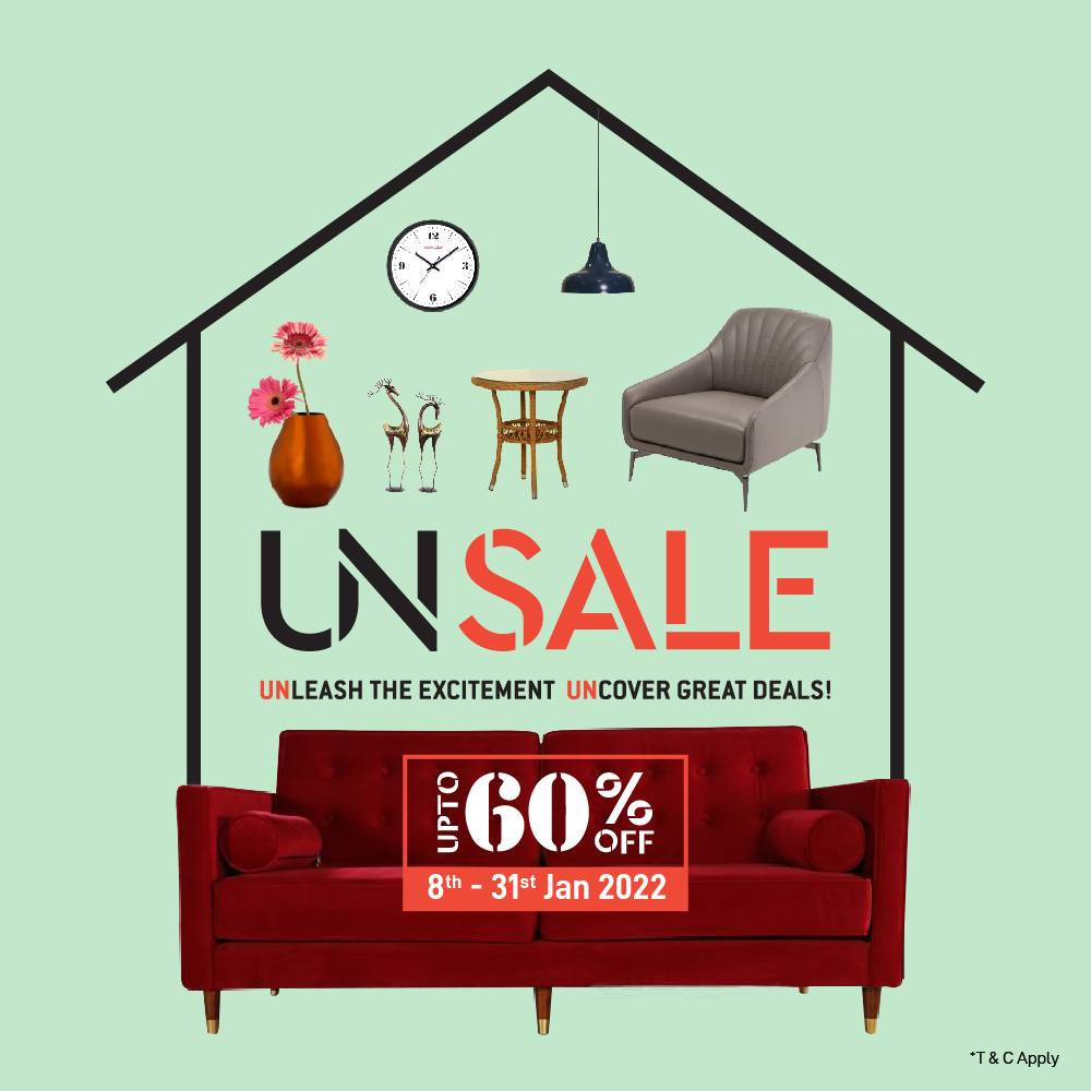 Creaticity UNSALE: Up to 60% off on Leading Brands: Amazing Offers & Deals on Urban Ladder, Ashley Furniture Homestore, Houslife, @Home, Natuzzi Editions, Mint Homez, Pepperfry and more