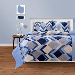 Swayam 144 TC Pure Cotton Sky Blue and Navy Blue Geometric Printed Double Bed Sheet With 2 Matching Pillow Covers