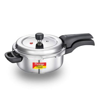 Prestige Deluxe Alpha Svachh Stainless Steel Straight Wall Outer Lid Pressure Cooker, 3 Litre, Silver