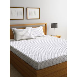 Trident Bliss  144 TC 228 X 254 2 PL Bedsheets Check White (8904266251584)