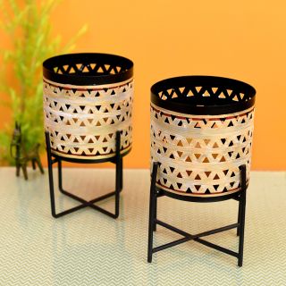 Trinity Tealights (Set of 2) SimmerGold Color with Cross Folding Metal Stands (6x6x9)