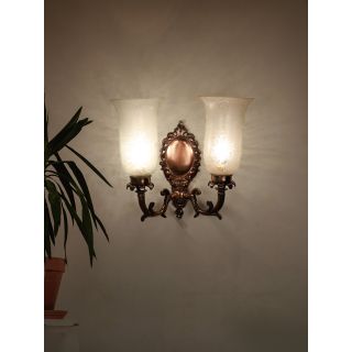 Fos Lighting Antique Copper Finished Traditional 2 Light Wall Sconce with Etched Glass Shades