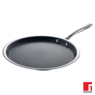 Bergner Hitech Prism Non-Stick Stainless Steel Tawa, 30 cm. Induction Base, Silver