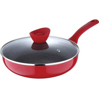 Bergner Bellini Plus Press Alluminium Non Stick Deep Frypan with Glass Lid, 22 cm, 1.8 Litres, Induction Base, Red 