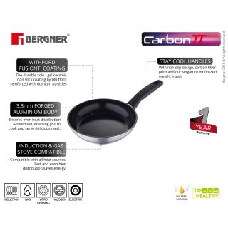 Bergner Carbon TT Forged Aluminium Non-Stick Frypan, 26 cm, Induction Base, Metallic Grey