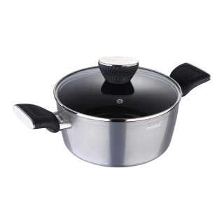 Bergner Carbon TT Forged Aluminium Non-Stick Casserole with Glass Lid, 20 cm, 5.3 Liters, Induction Base, Metallic Grey