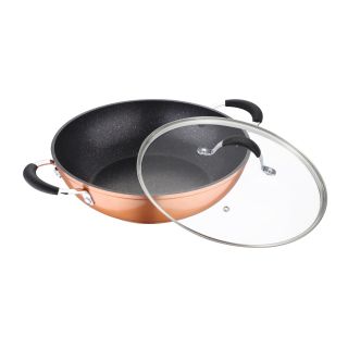 Bergner Infinity Chefs Forged Aluminium Non Stick Kadai with Glass Lid, 24 cm, 2.1 Litres, Induction Base, Copper