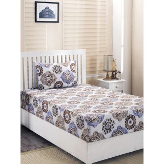 Maspar Bellezza Aerin Neutral 210 TC Cotton Single Bed Sheet with 1 Pillow Cover