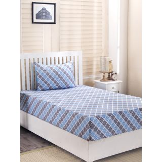 Maspar Bellezza Claire Blue 210 TC Cotton Single Bed Sheet with 1 Pillow Cover