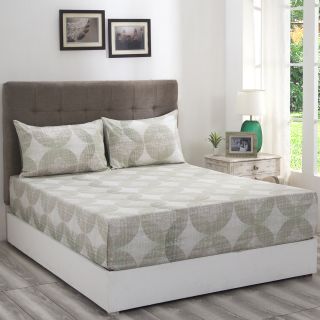 Maspar Patina Impression Overlayed Mosiac Green 210 TC Cotton Single Bed Sheet with 1 Pillow Cover