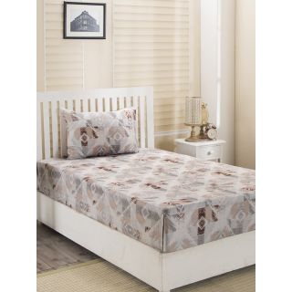 Maspar Bellezza Quinn Neutral 210 TC Cotton Single Bed Sheet with 1 Pillow Cover
