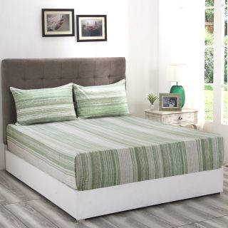 Maspar Patina Impression Rugged Stripes Green 210 TC Cotton Single Bed Sheet with 1 Pillow Cover