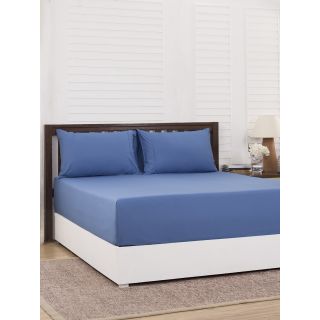 Maspar Colorart Slumber Blue 200 TC Cotton Single Bed Sheet with 1 Pillow Cover