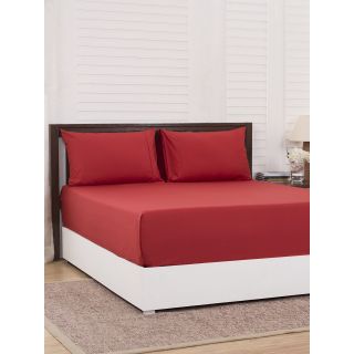 Maspar Colorart Slumber Red 200 TC Cotton Single Bed Sheet with 1 Pillow Cover