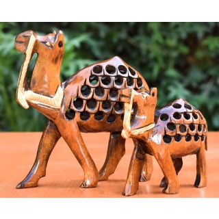 Wooden Handicraft  Decorative Twin Camels with Jali
