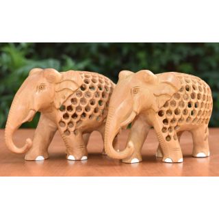 Wooden Handicraft  Decorative Twin Elephant Trunk Down with Jali