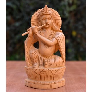 Wooden Handicraft  Decorative - Wooden Krishna Sitting Super Fine 