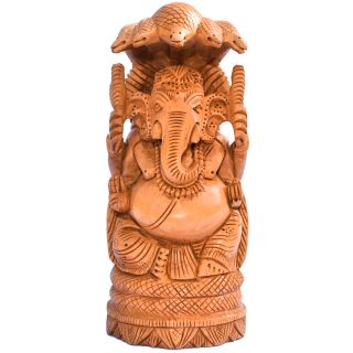 Wooden Handicraft  Decorative Ganesha Sitting on Snake (C-4169-6)