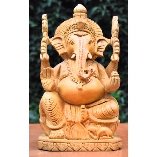 Wooden Handicraft  Decorative Wooden Ganesh with Chair Round Fine 