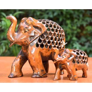 Wooden Handicraft  Decorative Twin Elephant Trunk Up with Jali 