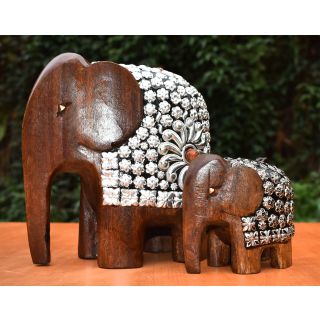 Wooden Handicraft  Decorative Wooden Contemporary Elephant with White Metal 