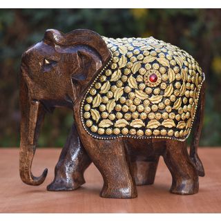 Wooden Handicraft  Decorative - Wooden Elephant W/Brass Chitton Oxod. 