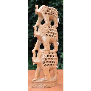 Wooden Handicraft  Decorative Undercut Elephant Tower Set of 3 - 8 Inches 