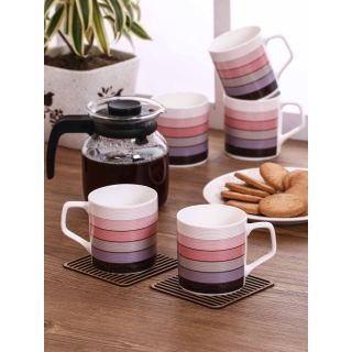 Clay Craft Ceramic cupset Colored Stripes  - set of 6