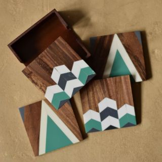 Wooden Chevron Coasters - Sea Green
