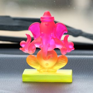 eCraftIndia Pink and Orange Double Sided Crystal Car Ganesha Showpiece (CRGGCAR520_PK)