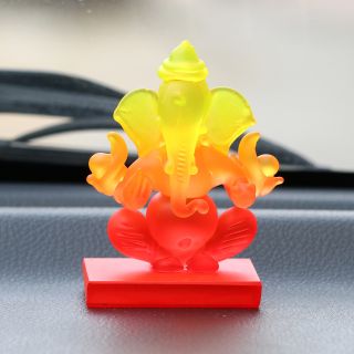 eCraftIndia Yellow and Orange Double Sided Crystal Car Ganesha Showpiece (CRGGCAR520_YL)