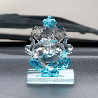 eCraftIndia SKyblue and Transparent Double Sided Crystal Car Ganesha Showpiece (CRGGCAR521_BL)