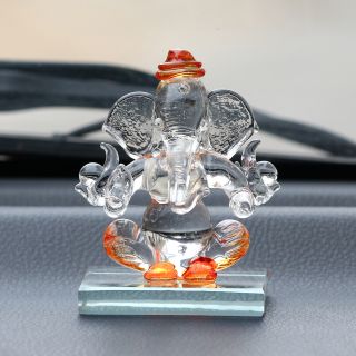 eCraftIndia Orange and Transparent Double Sided Crystal Car Ganesha Showpiece (CRGGCAR521_OR)