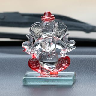 eCraftIndia Red and Transparent Double Sided Crystal Car Ganesha Showpiece (CRGGCAR521_RD)