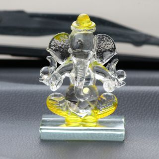 eCraftIndia Yellow and Transparent Double Sided Crystal Car Ganesha Showpiece (CRGGCAR521_YL)