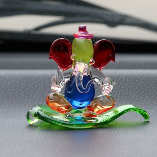 eCraftIndia Multicolored and Transparent Double Sided Crystal Car Paan Ganesha Showpiece (CRGGCAR522_RD)