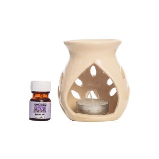 eCraftIndia White Aroma Burner Set with Sandalwood Aroma Oil and 4 Tea Light Candles (FR1D4TL1AOL_WH)