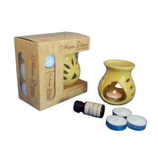 eCraftIndia Yellow Aroma Burner Set with Lemon Grass Aroma Oil and 4 Tea Light Candles (FR1D4TL1AOL_YL)