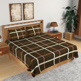 eCraftIndia 140 TC Glace Cotton Double Bed Geometric Brown Design Bedsheet (90 In x 100 In) with 2 pillow cover (HFDBD638)