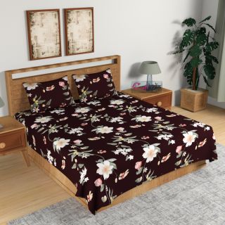 eCraftIndia 140 TC Glace Cotton Double Bed Multicolor Floral Design Bedsheet (90 In x 100 In) with 2 pillow cover (HFDBD640)