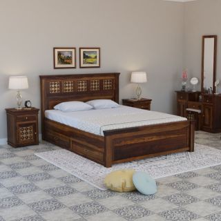 Fusion Solid Wood Queen Size Drawer Storage Bed