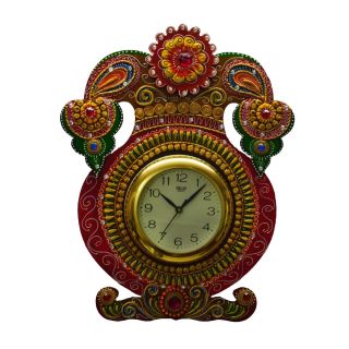eCraftIndia Kundan Studded Wall Clock with Kalash Design (KWC502)