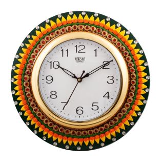 eCraftIndia Subtle Vibrant Papier-Mache Wooden Handcrafted Wall Clock (KWC521)