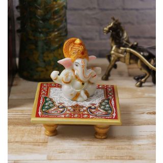 eCraftIndia Lord Ganesha with Crown on Marble Chowki (MGG534)