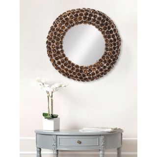 eCraftIndia Golden, Brown and Black Decorative Metal Handcarved Wall Mirror (MIIWCACF_2410_M)