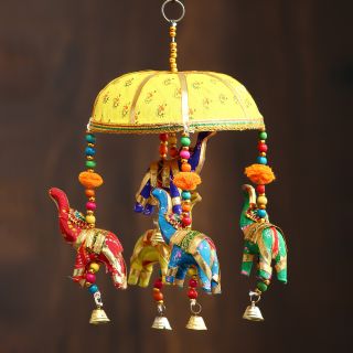  eCraftIndia Handcrafted Decorative Elephant Wall/Door/Window Hanging Bells (STRELE501)