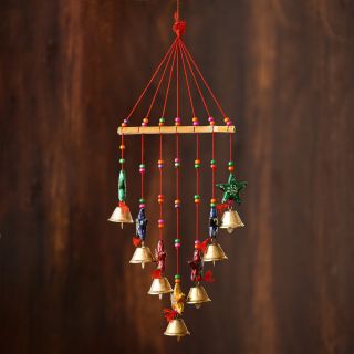  eCraftIndia Handcrafted Decorative Colorful Stars Wall/Door/Window Hanging Bells (STRSTAR499)