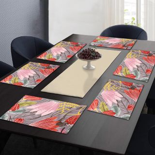 RatanCart Floral Printed Washable Table Placemat, Set of 6, 13"x19", Multicolor (TPM0016)