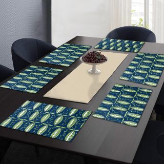 RatanCart Floral Printed Washable Table Placemat, Set of 6, 13"x19", Green (TPM0017)