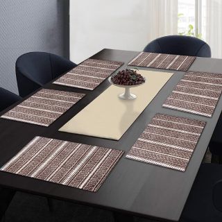 RatanCart Floral Printed Washable Table Placemat, Set of 6, 13"x19", Brown (TPM0018)